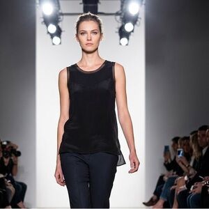 VINCE Black 100% Silk Blend Mesh Yoke Sleeveless Top Minimalist Career medium